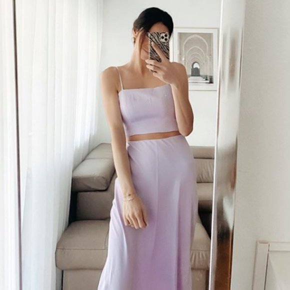 NWT Zara Lilac Satin Crop Top & Skirt Set - Picture 4 of 8